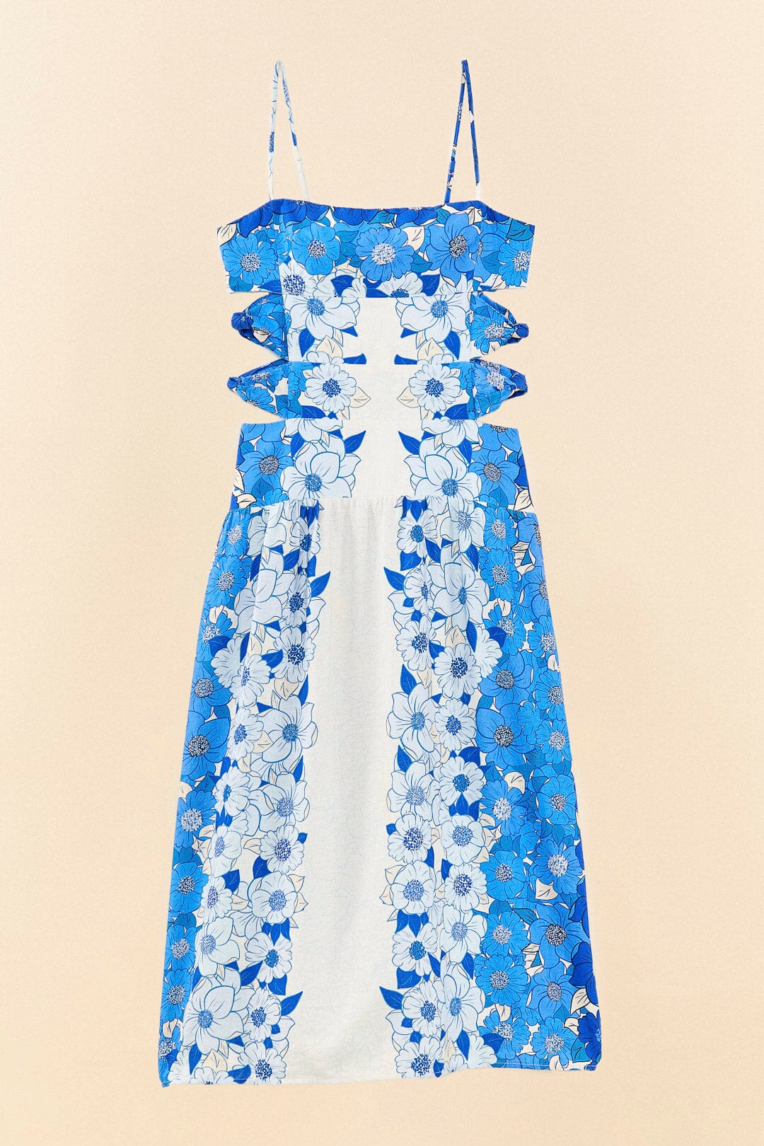 Blue Flower Stripes Midi Dress
