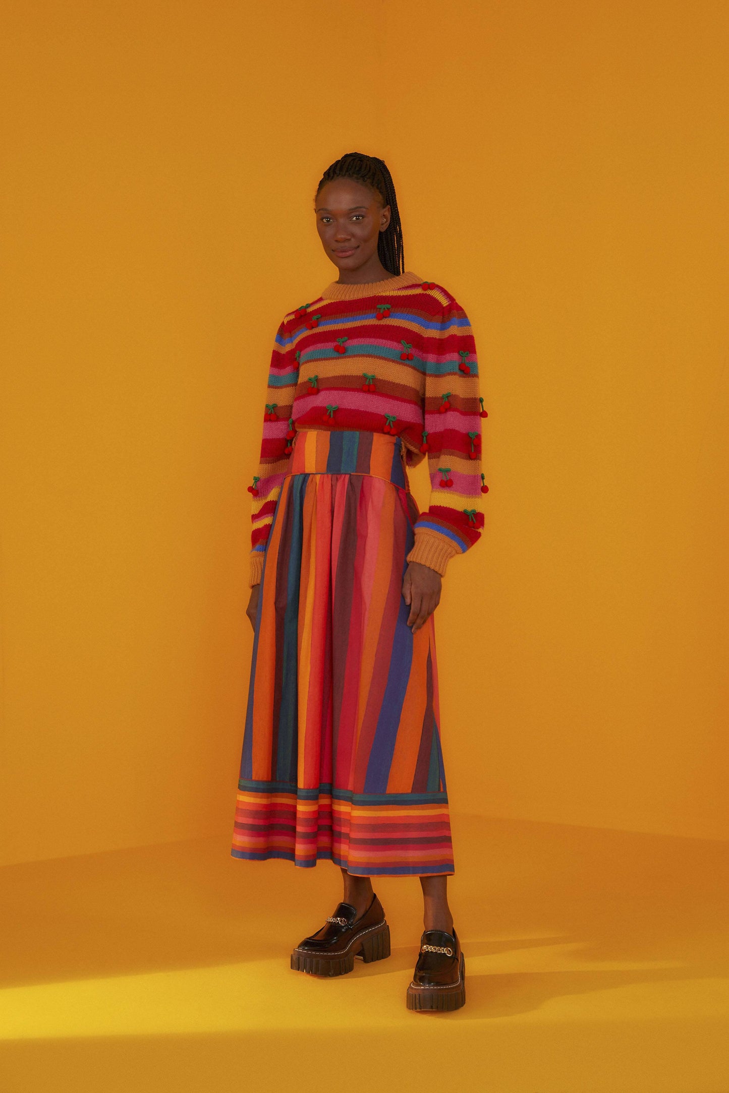 Banana Sky Stripes Organic Cotton Midi Skirt