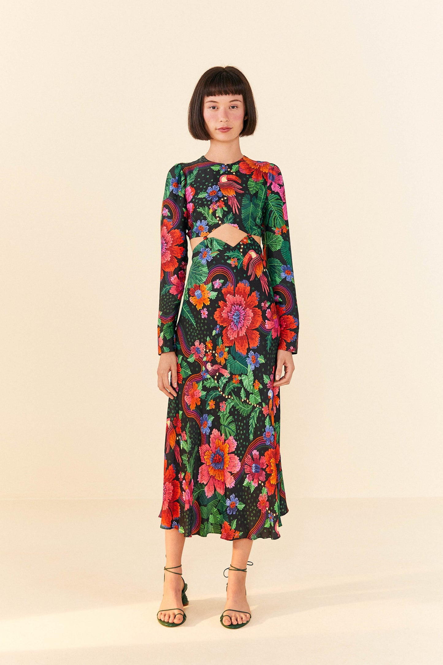 Black Blooming Garden Lenzing™ Ecovero™ Viscose Midi Dress