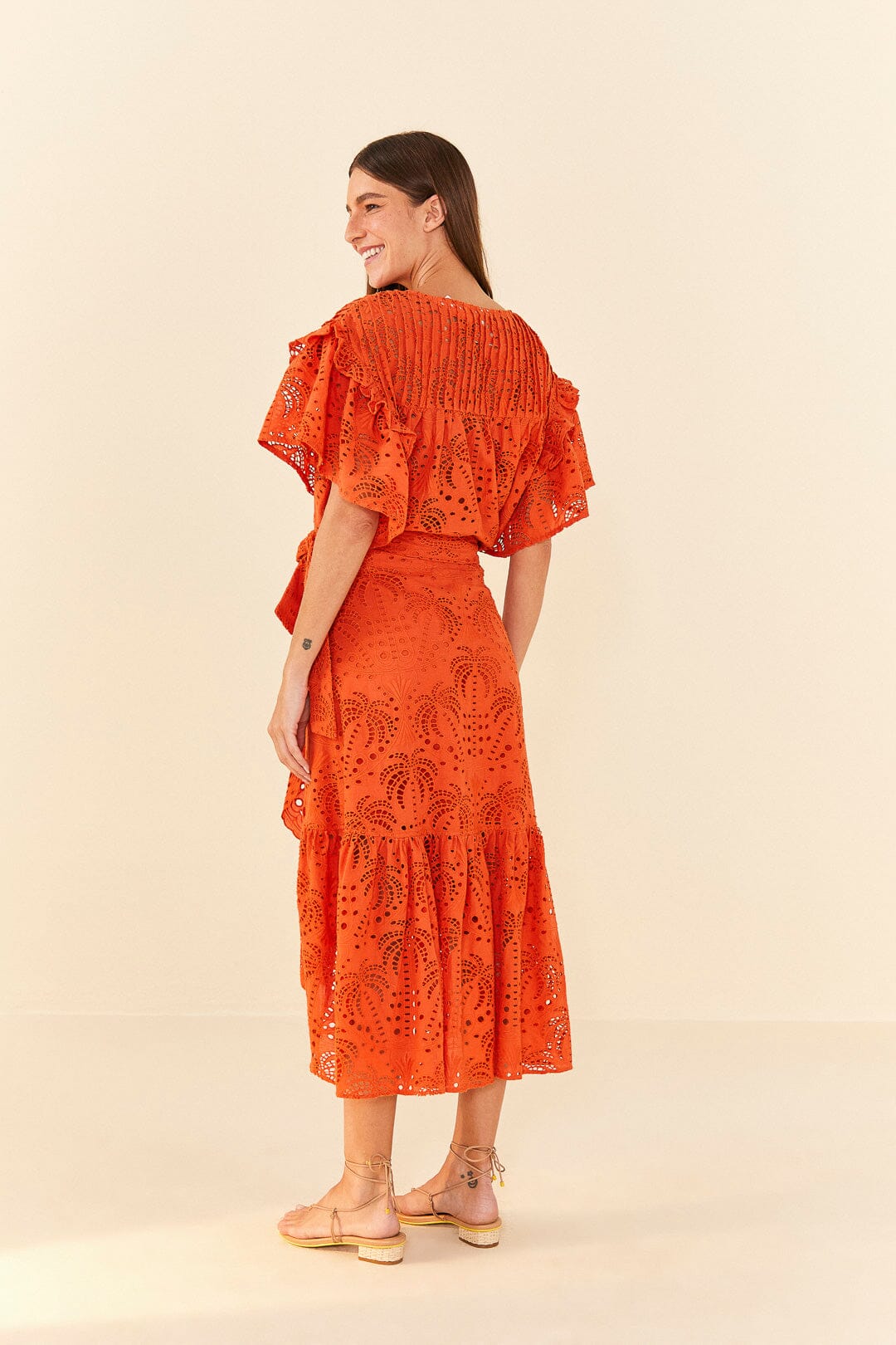 Orange Palm Tree Richelieu Midi Skirt