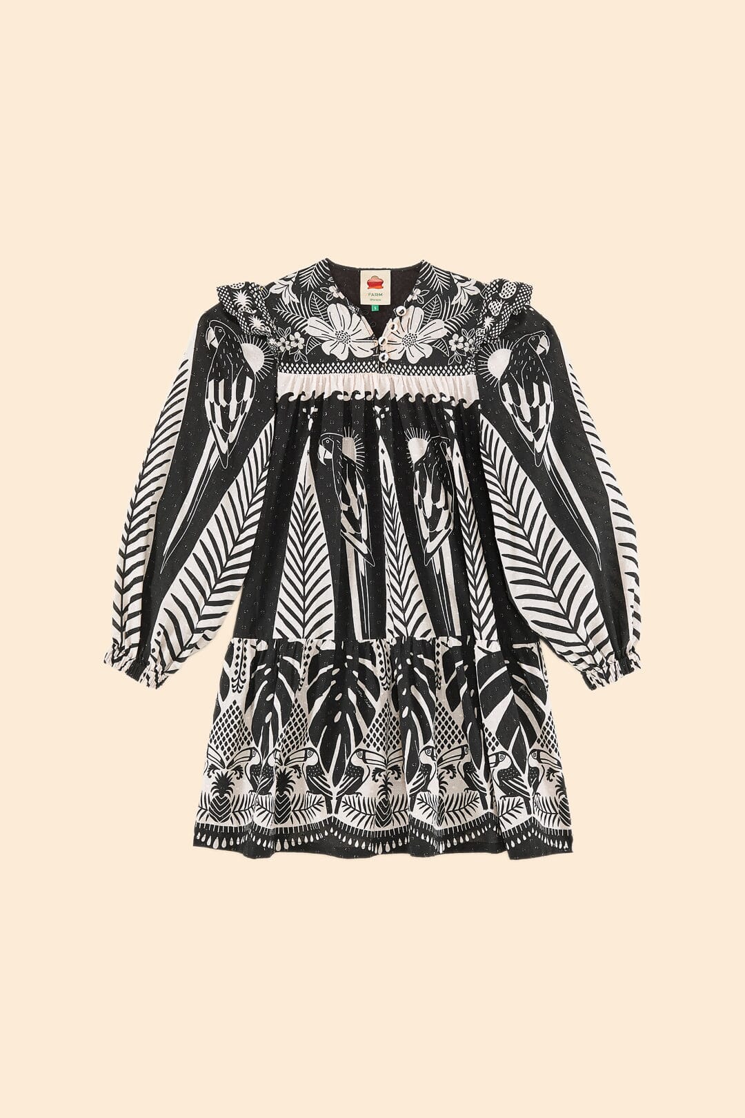 Black Macaw Elegance Long Sleeve Mini Dress