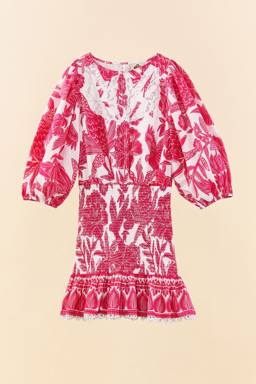 Pink Tropical Woodcut Mini Dress