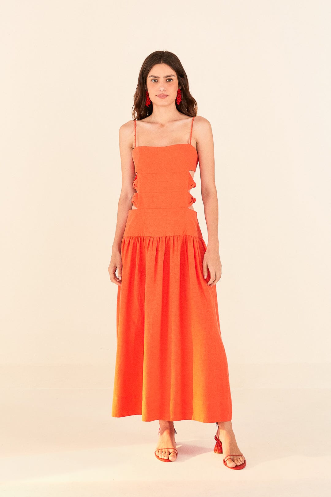 Orange Cut Out Midi Dress