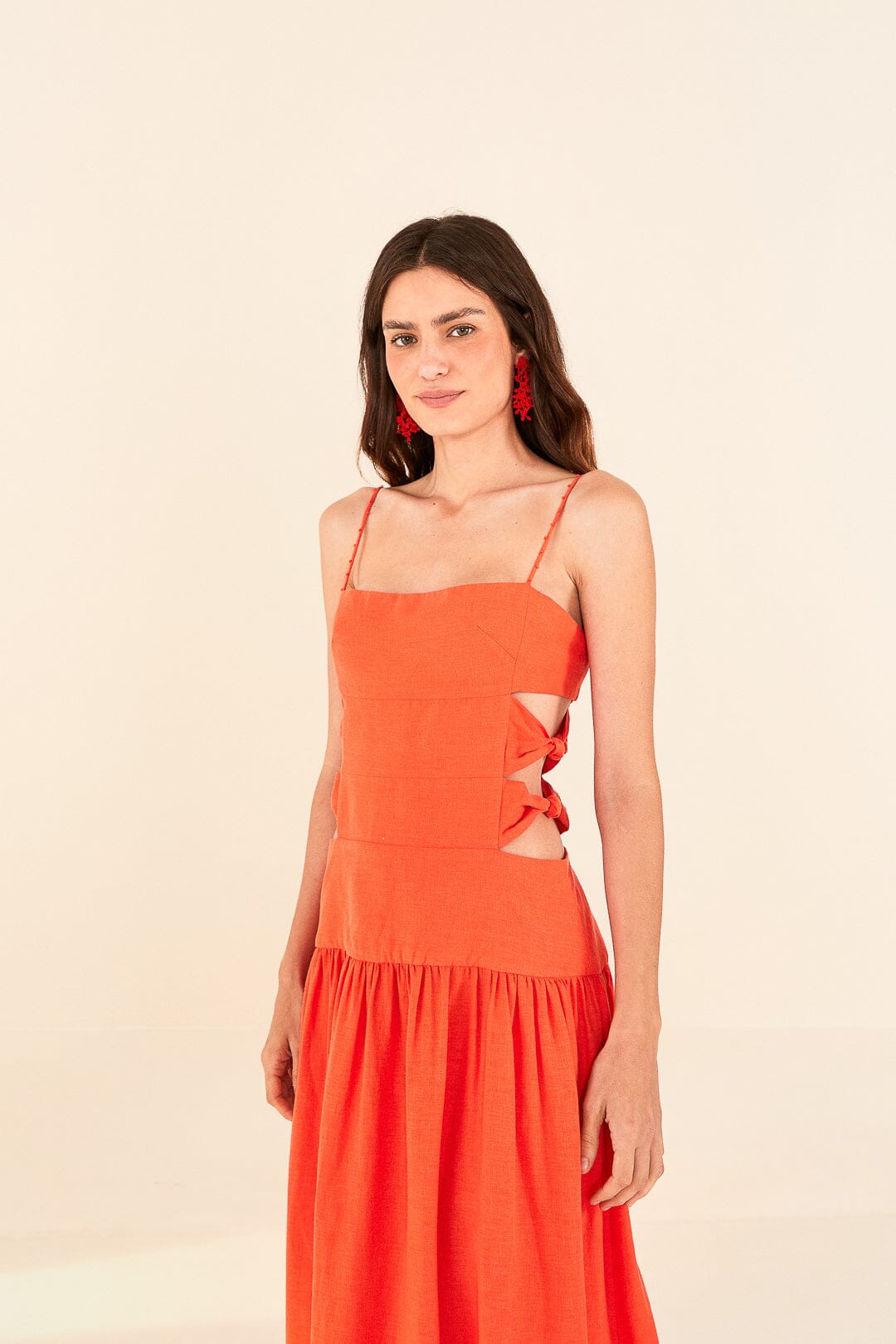 Orange Cut Out Midi Dress