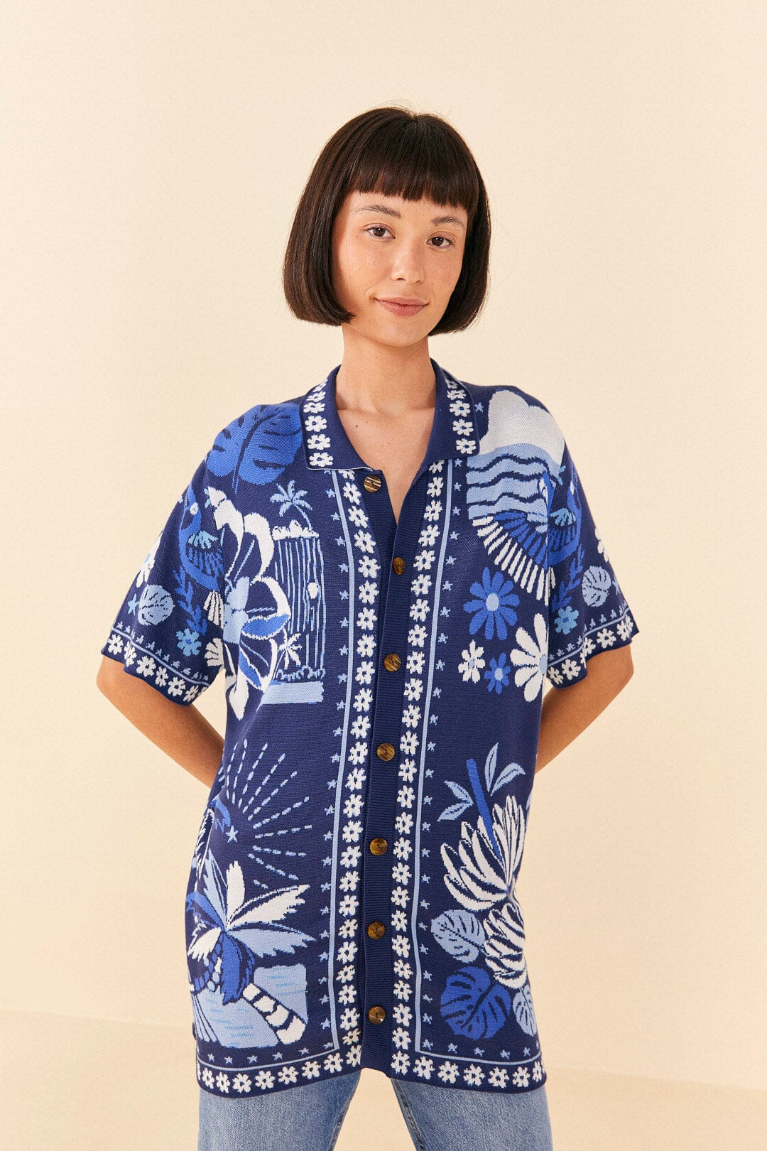 Blue Rio Tiles Lenzing™ Ecovero™ Viscose Knit Shirt
