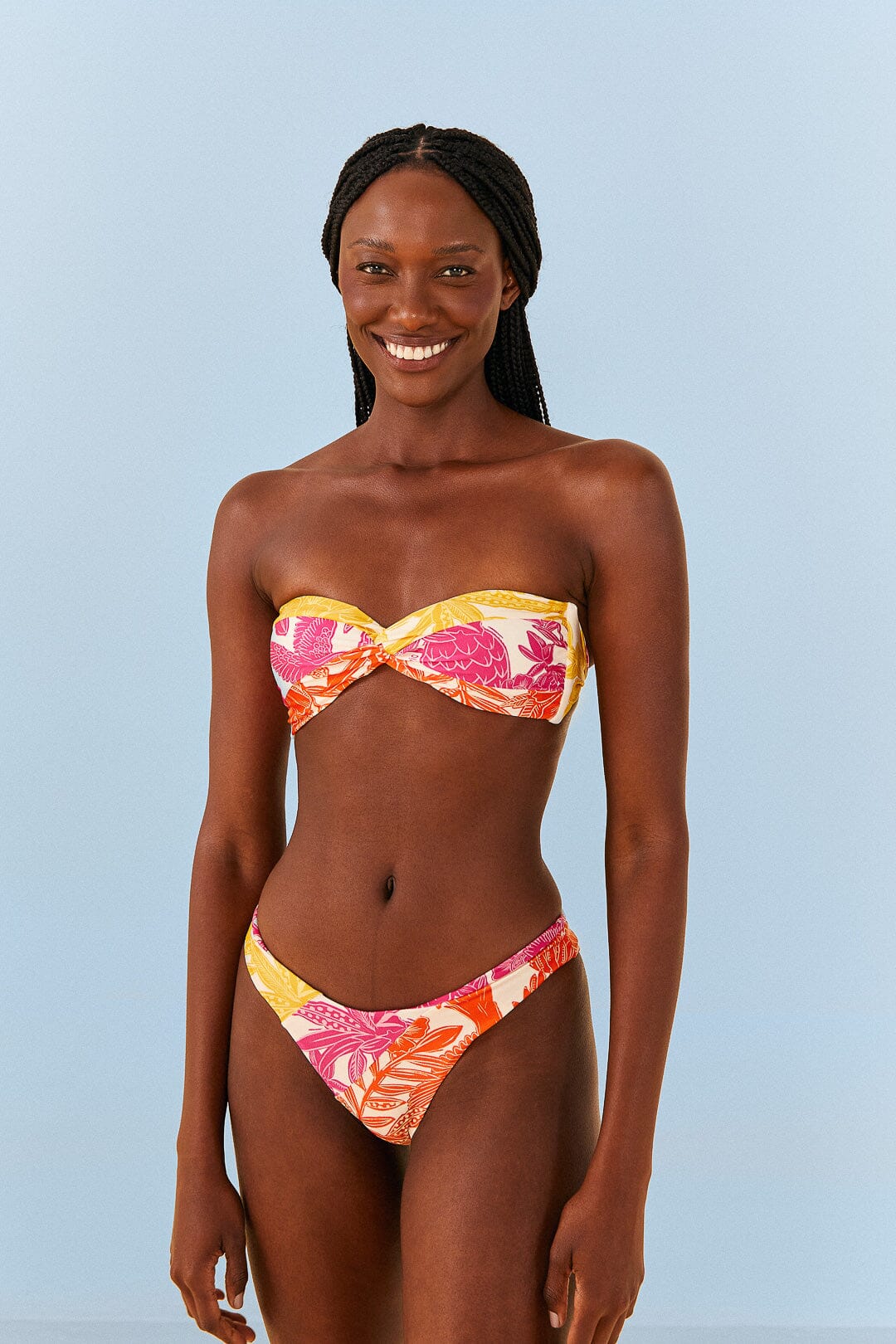Tropical Woodcut Strapless Bikini Top