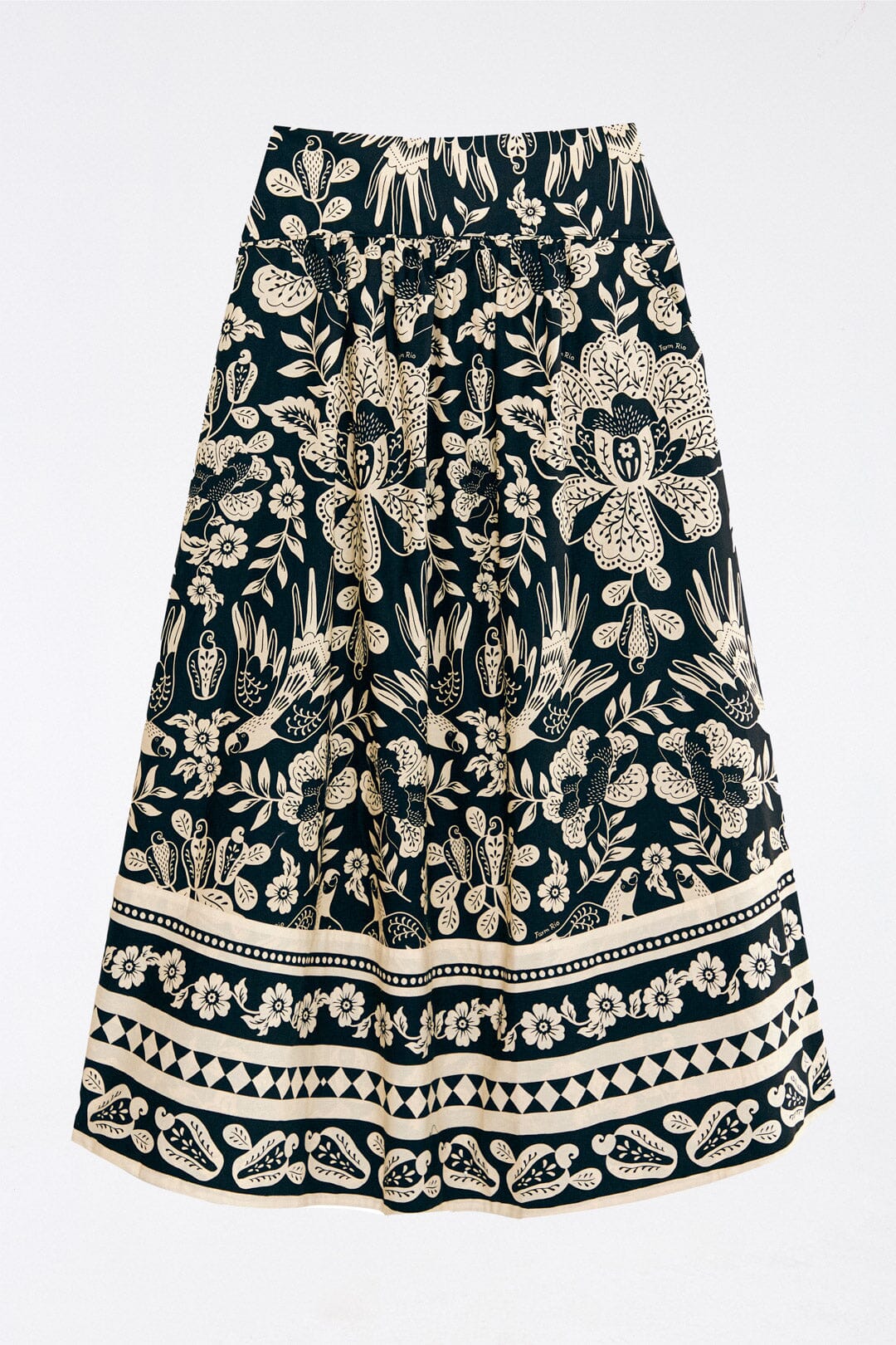 Black Graphic Floral Organic Cotton Midi Skirt