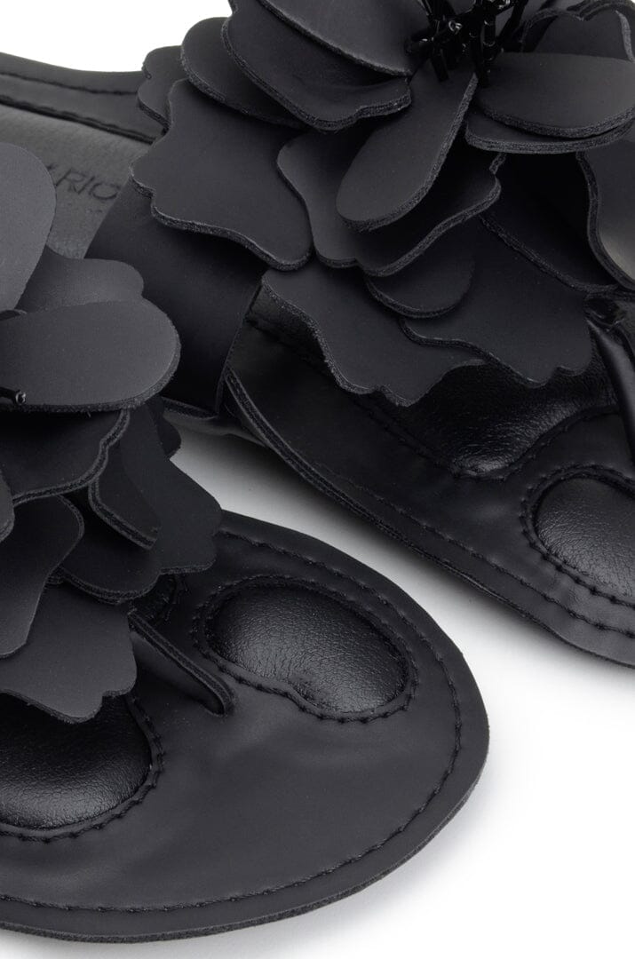 Black Flower Flat Sandal