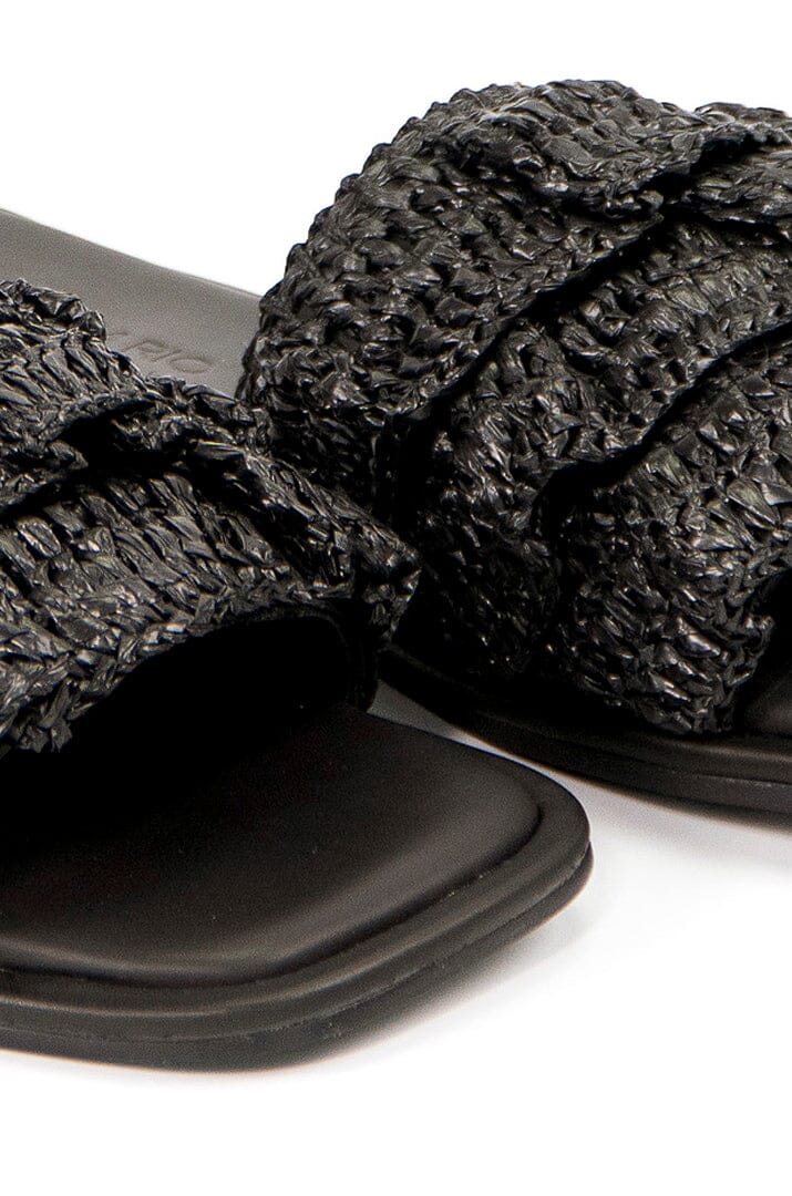 Black Crochet Ruffle Slide Sandal