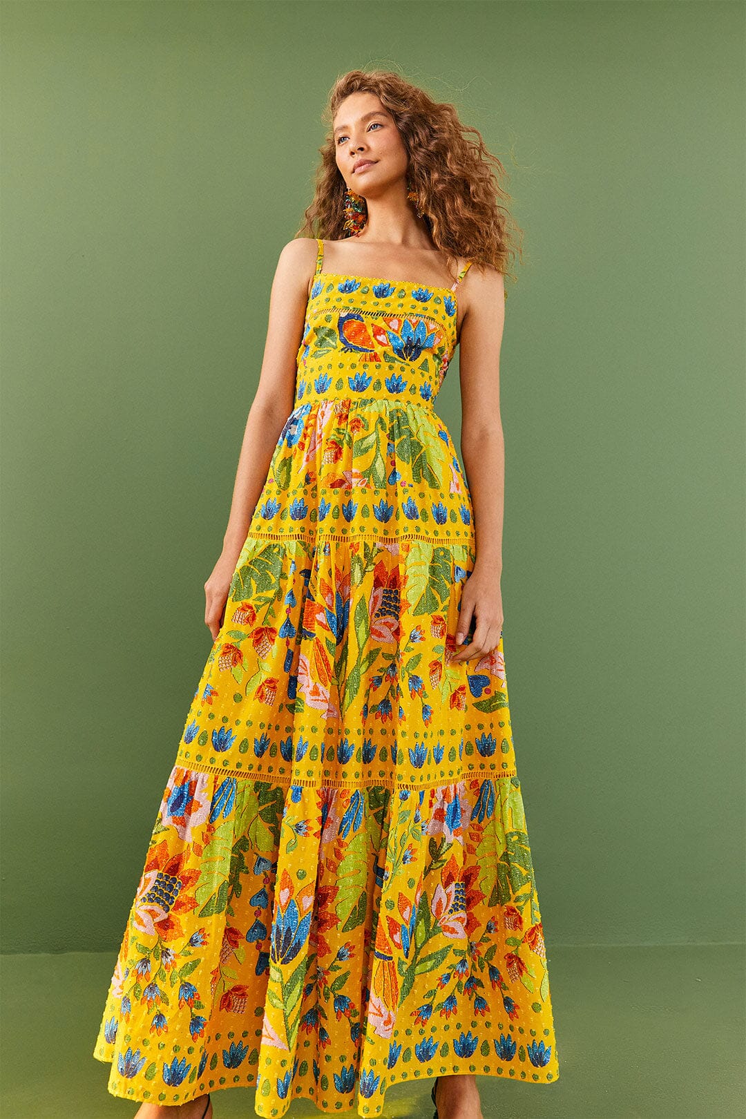 Yellow Summer Garden Sleeveless Maxi Dress