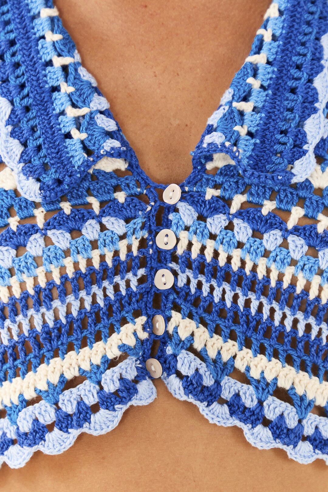 Multi Stitches Crochet Collar Blouse