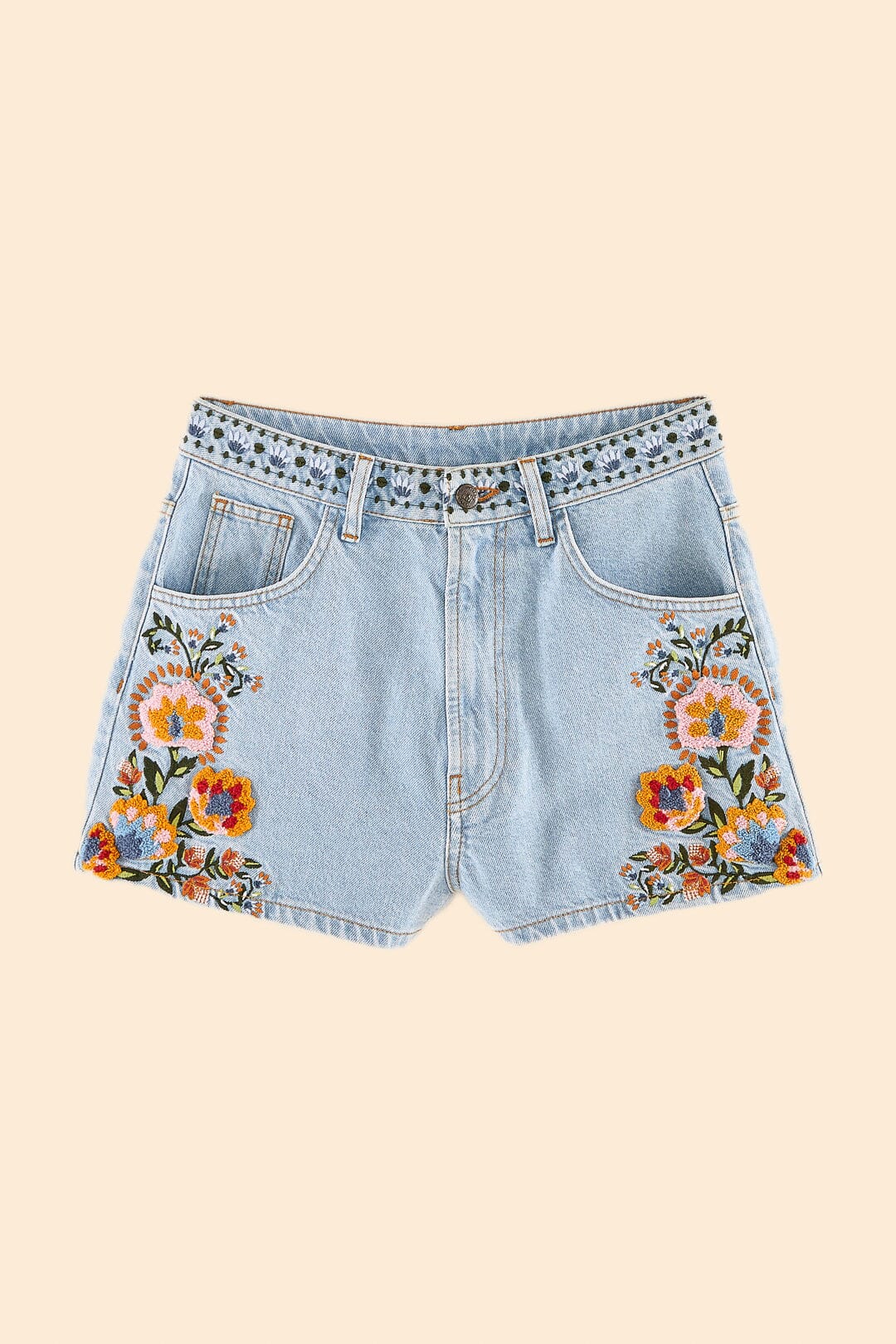Summer Garden Embroidered Denim Shorts