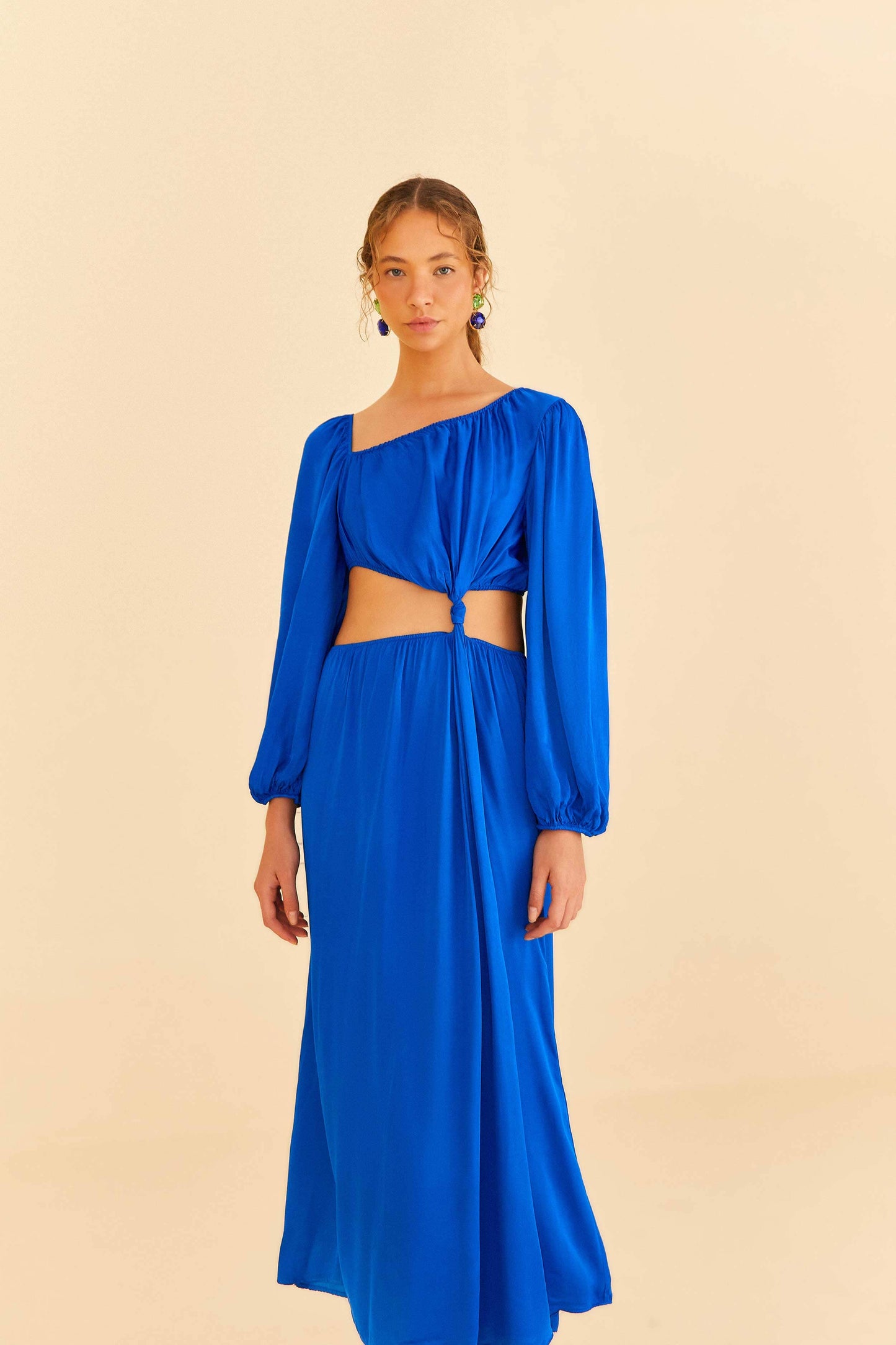 Blue Viscose Satin Midi Dress