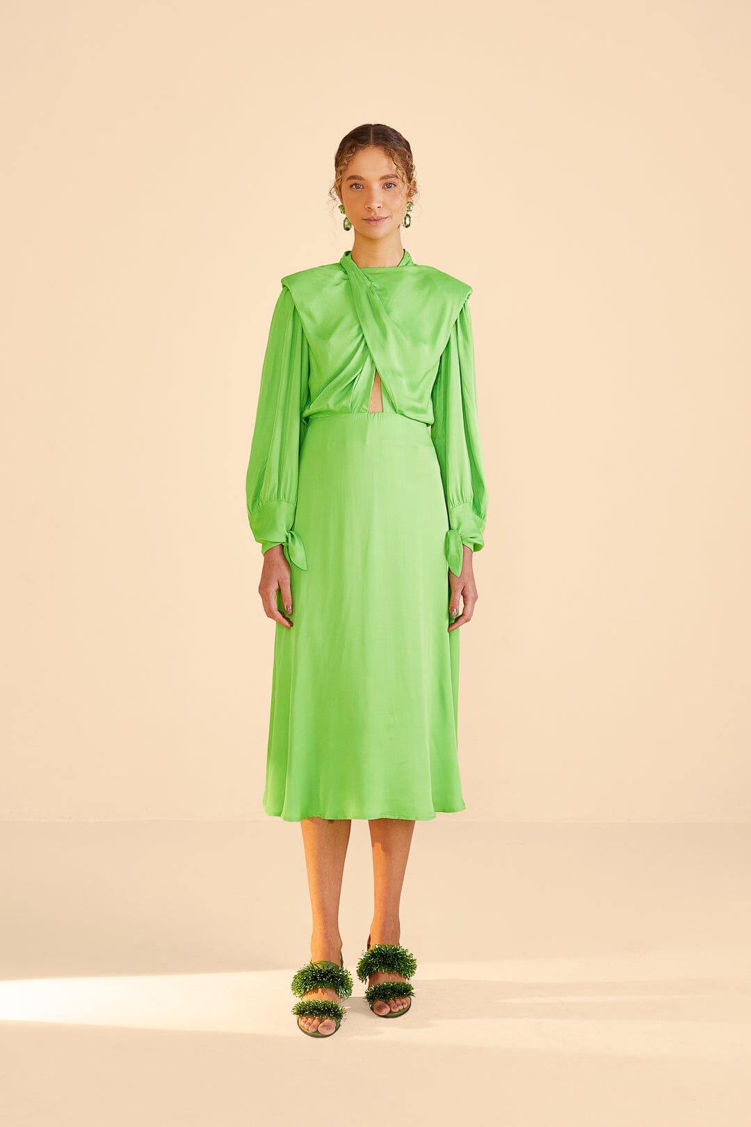 Lime Shoulder Pads Maxi Dress