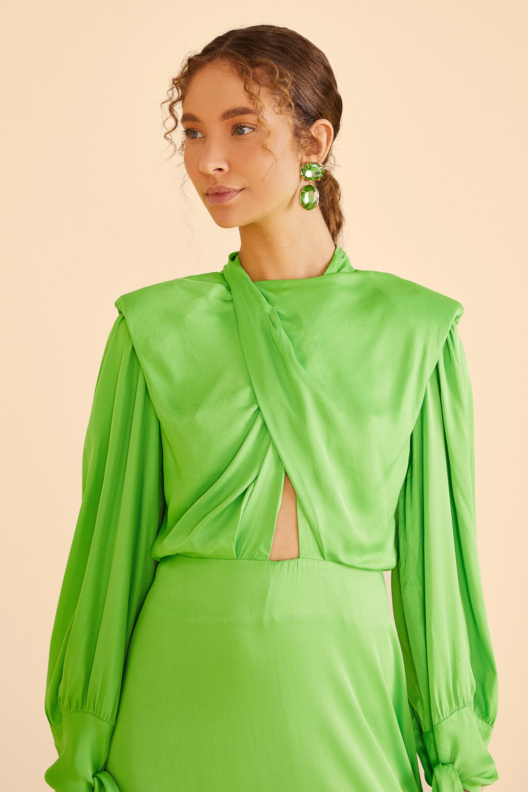 Lime Shoulder Pads Maxi Dress
