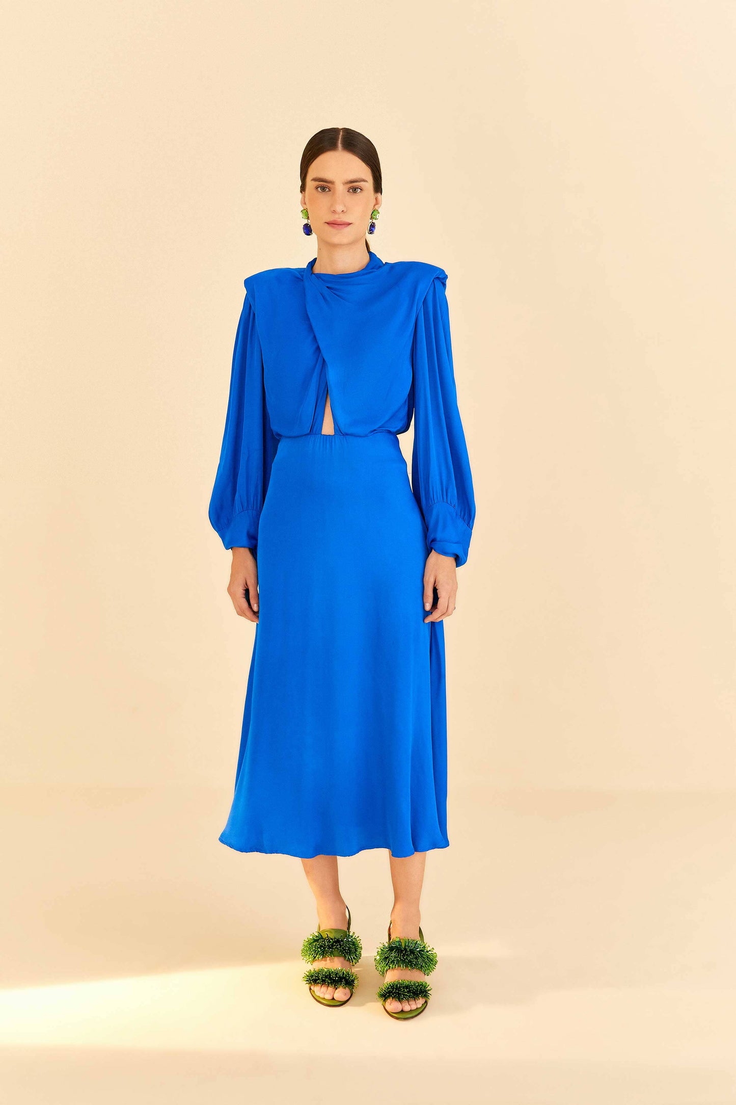 Blue Shoulder Pads Maxi Dress FARM Rio