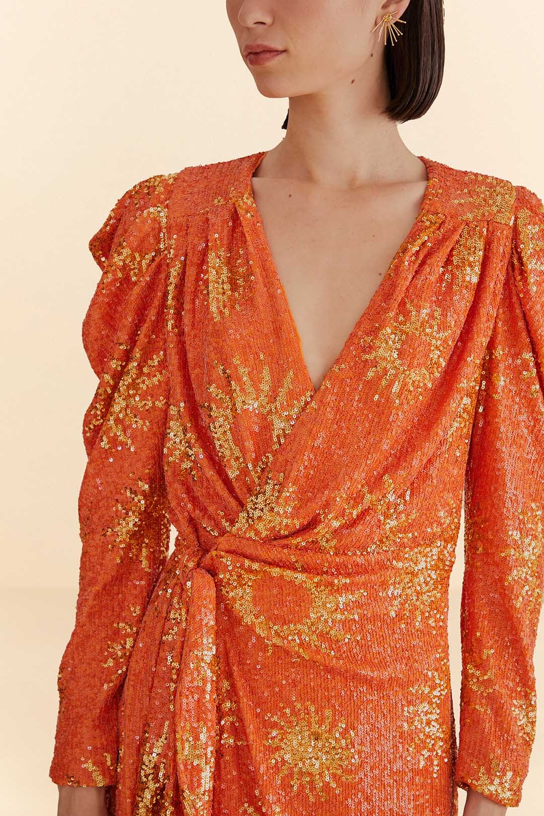 Orange Sunny Mood Sequin Long Sleeve Mini Dress