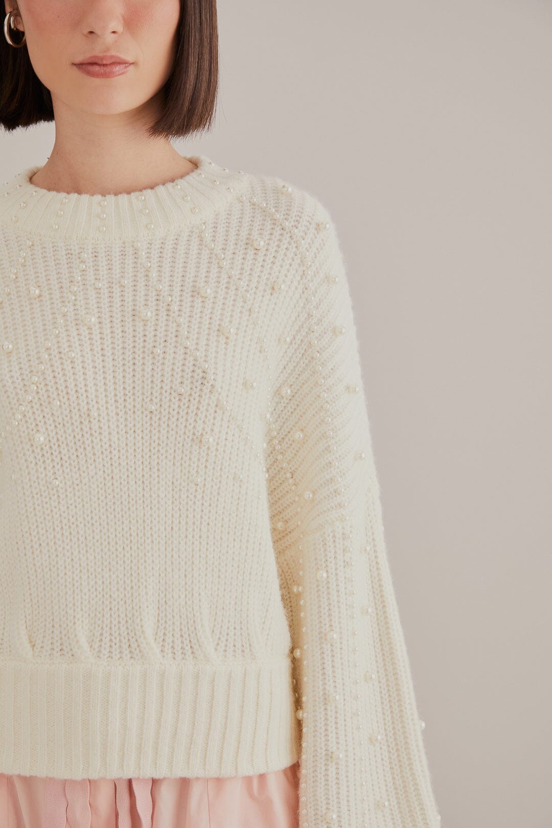 Pearl Embroidered Bubble Sweater