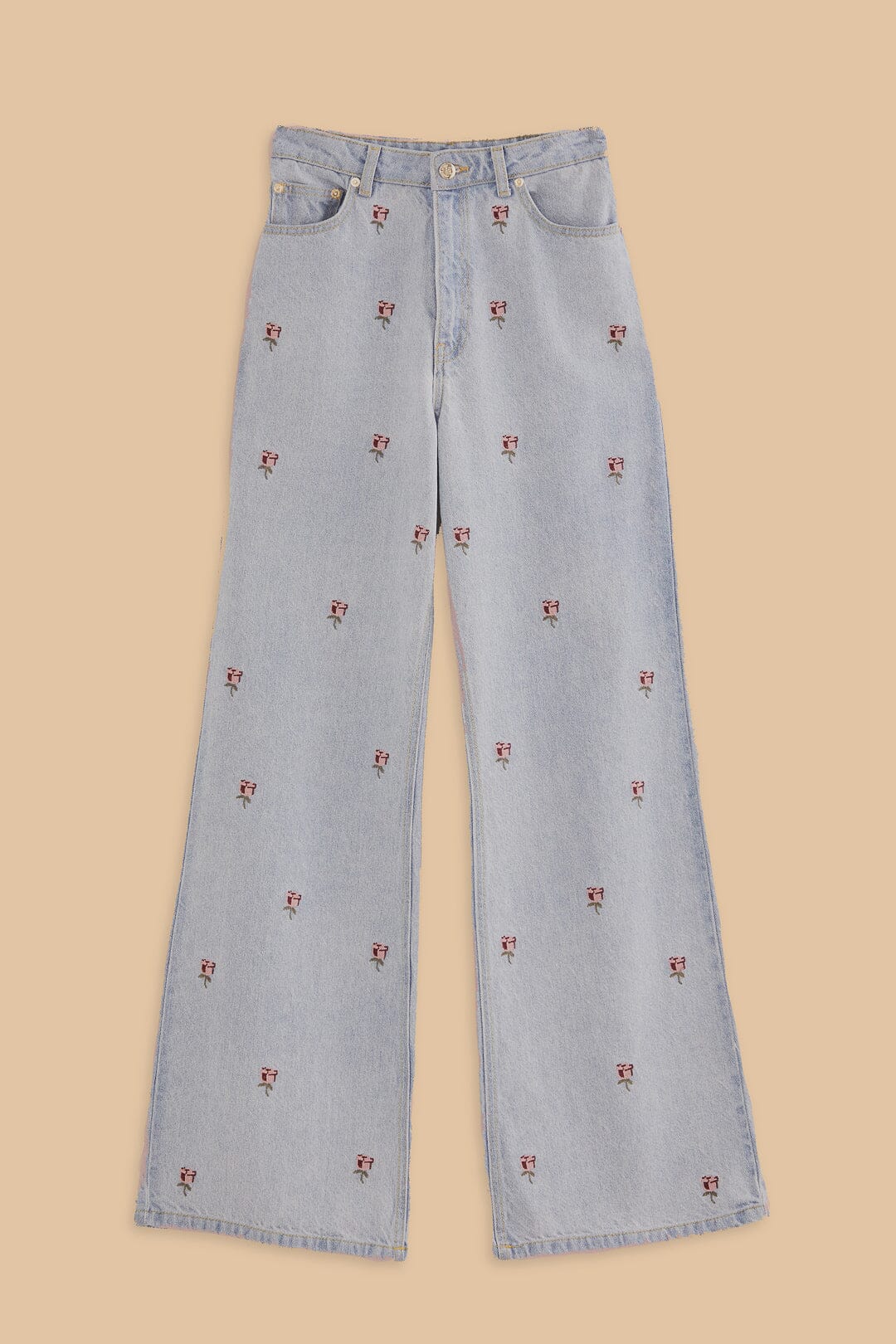 Rose Embroidered Denim Pants