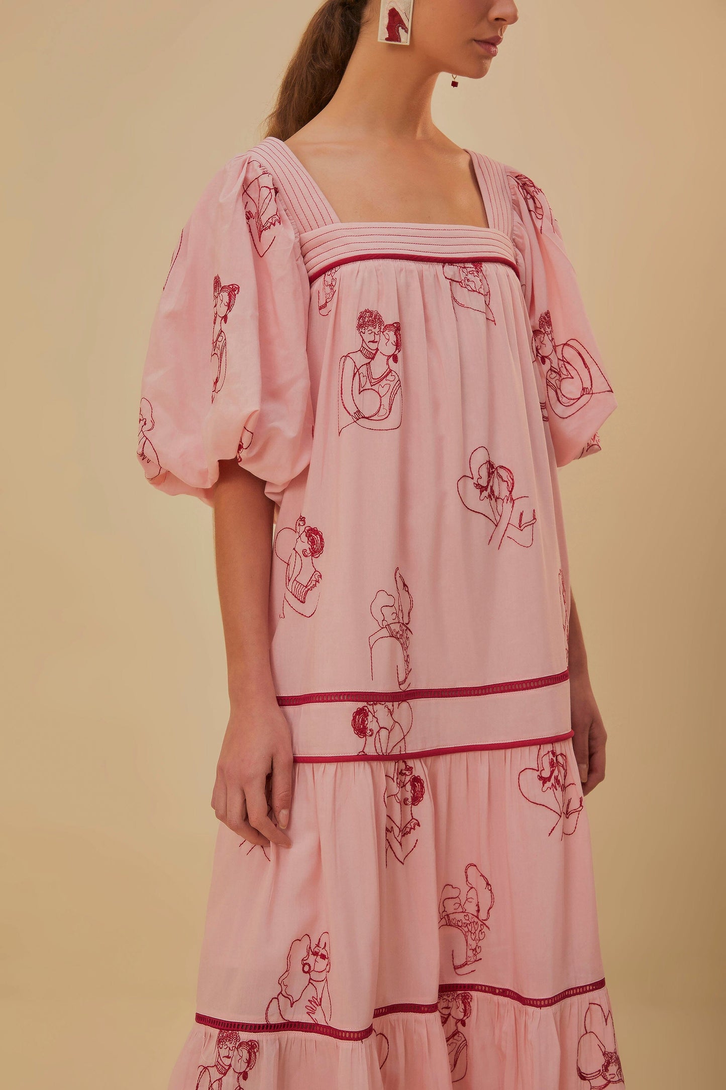 The Kiss Embroidered Short Sleeve Maxi Dress