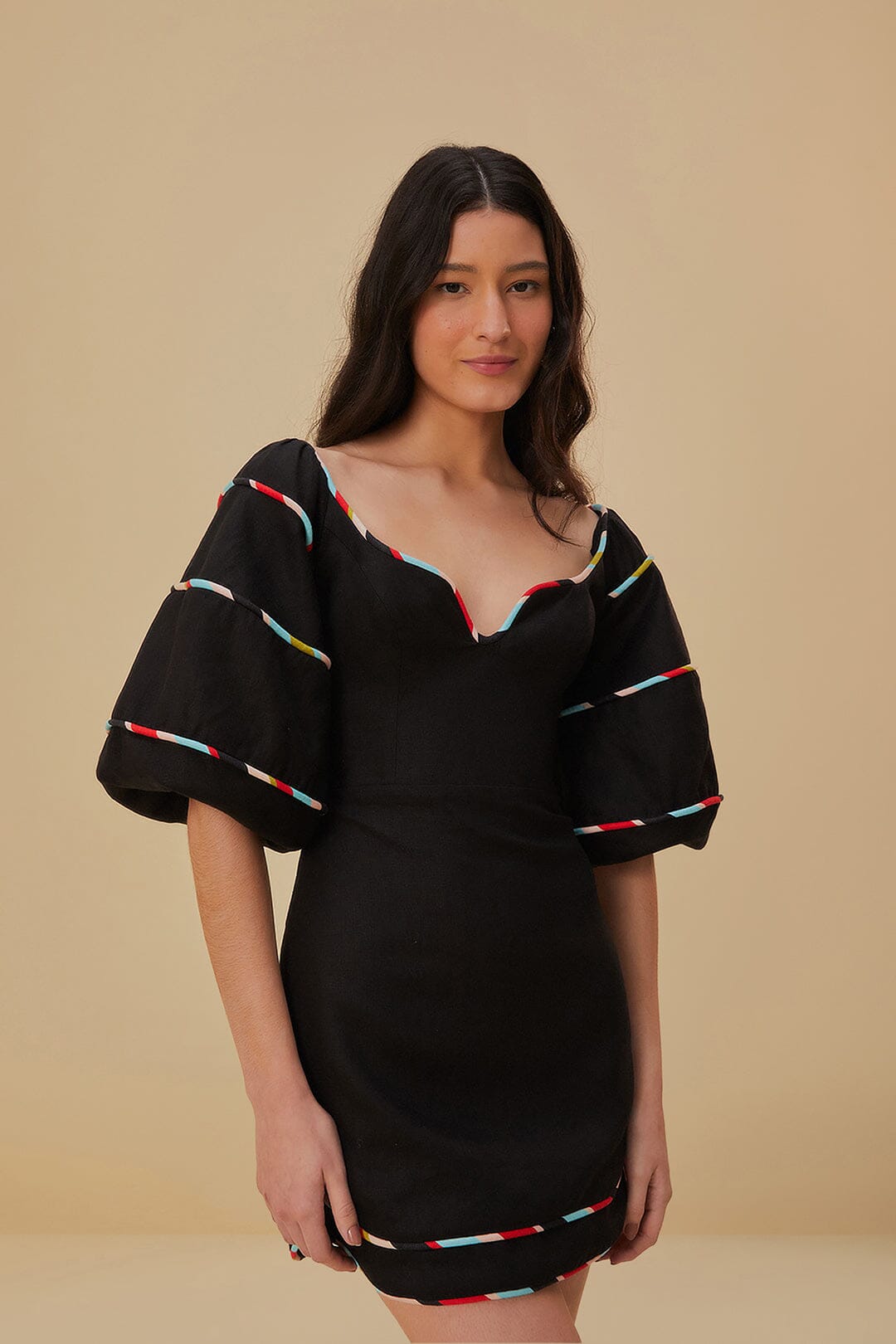 Black Colored Stripes Short Sleeve Mini Dress