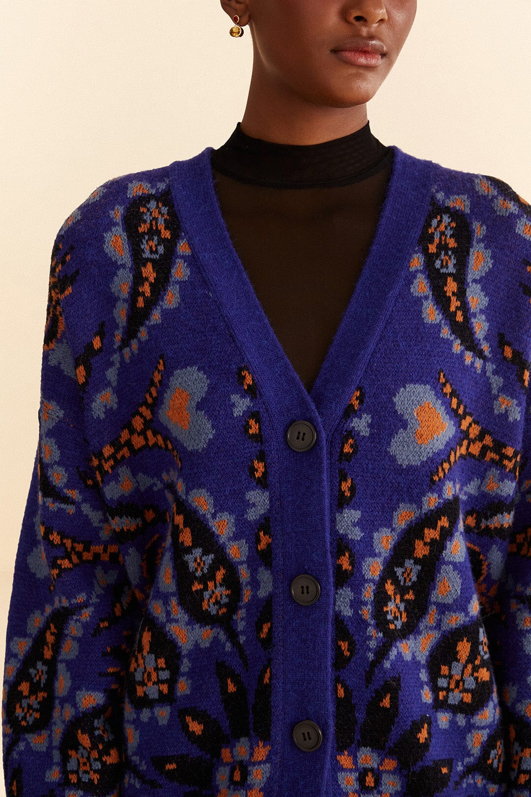 Toucans Scarf Mixed Prints Knit Cardigan