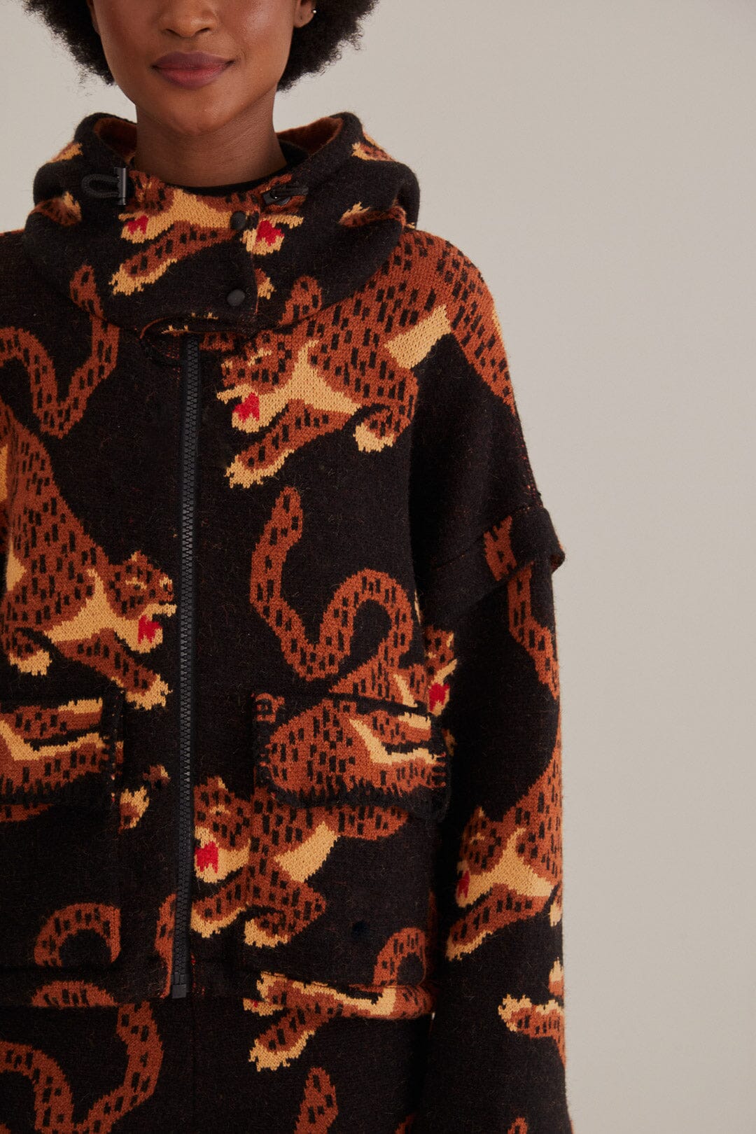 Black Leopards Knit Jacket