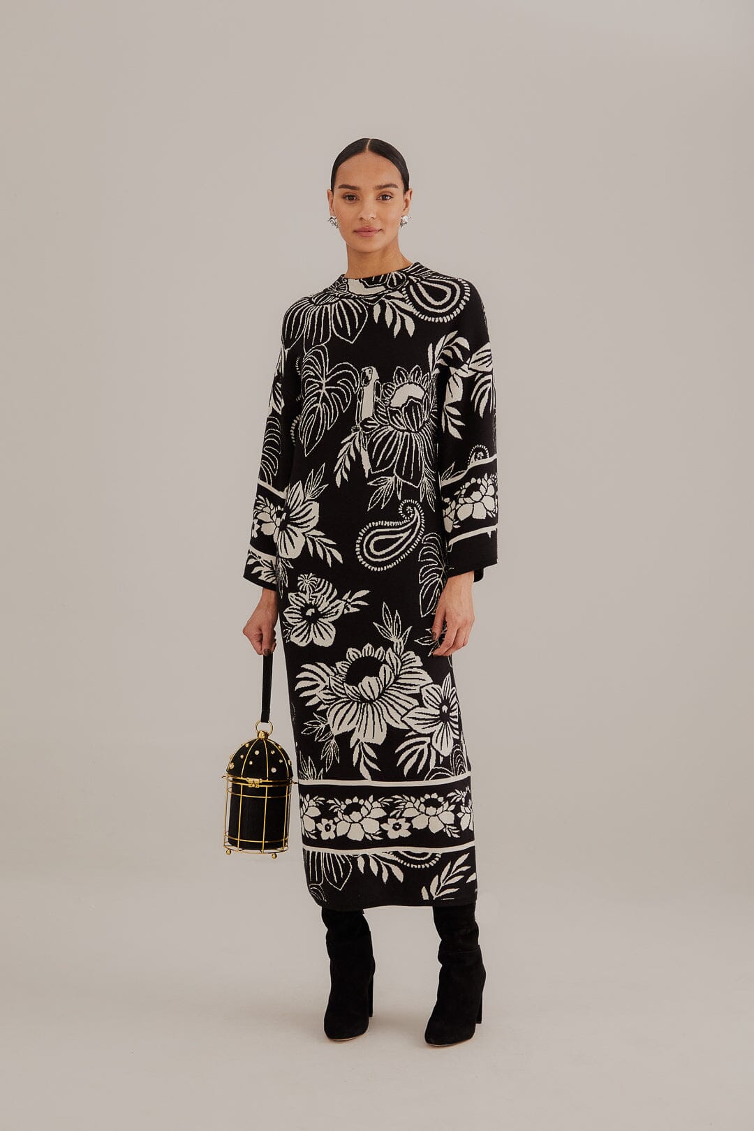 Black Paisley Bloom Knit Dress