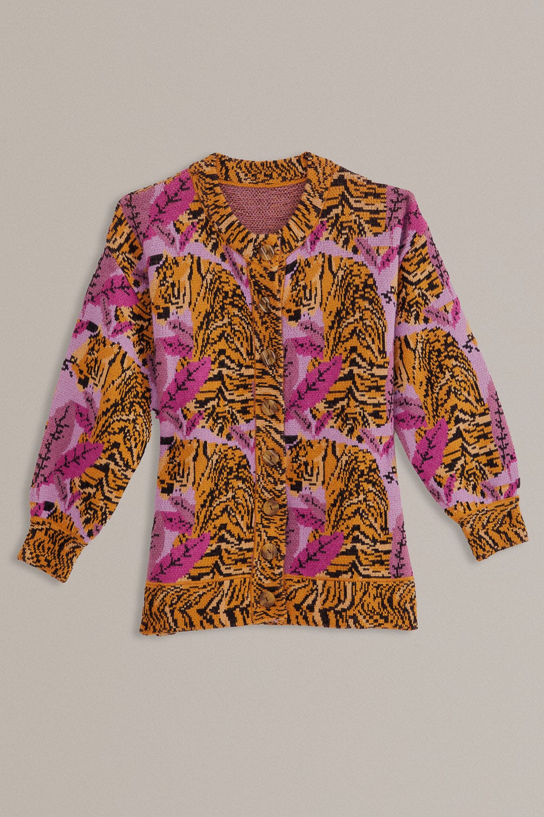 Lavender Tiger Leaves Knit Cardigan