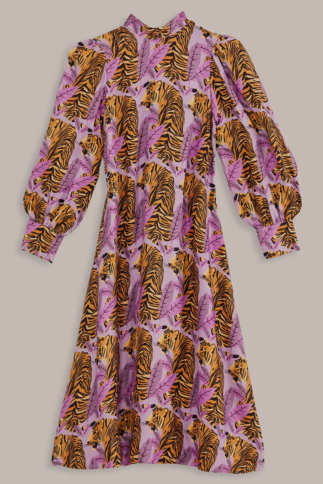 Lavender Tiger Leaves Midi Dress