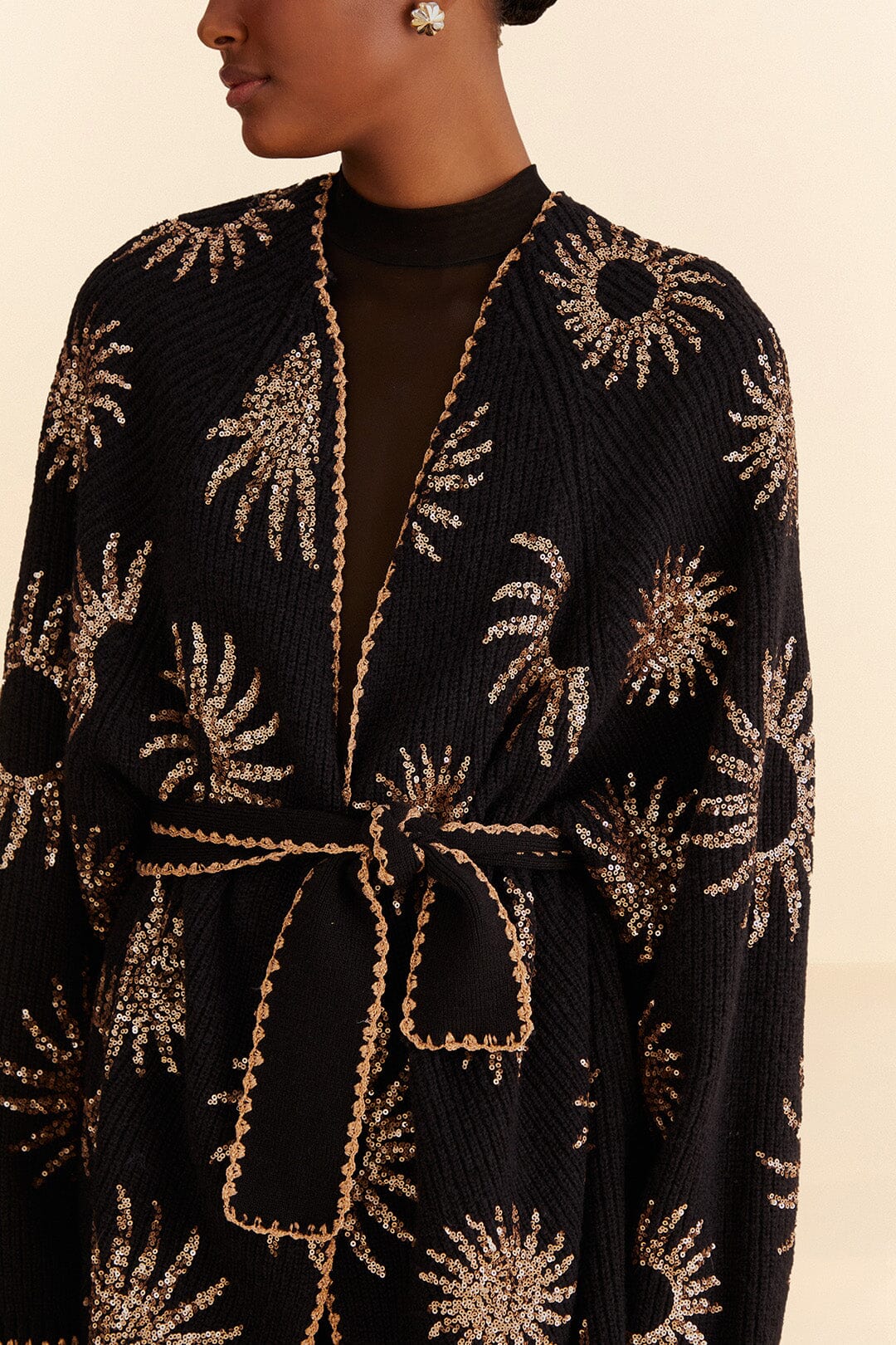 Sun Sequin Embroidered Knit Cardigan