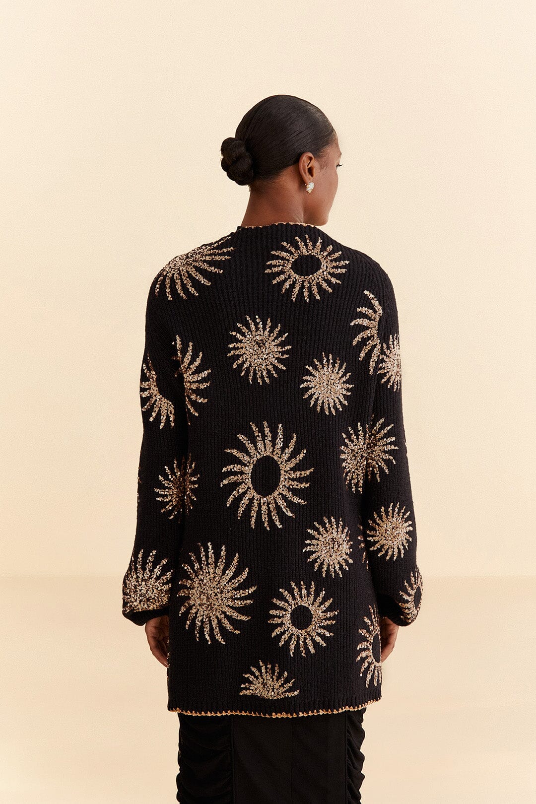 Sun Sequin Embroidered Knit Cardigan
