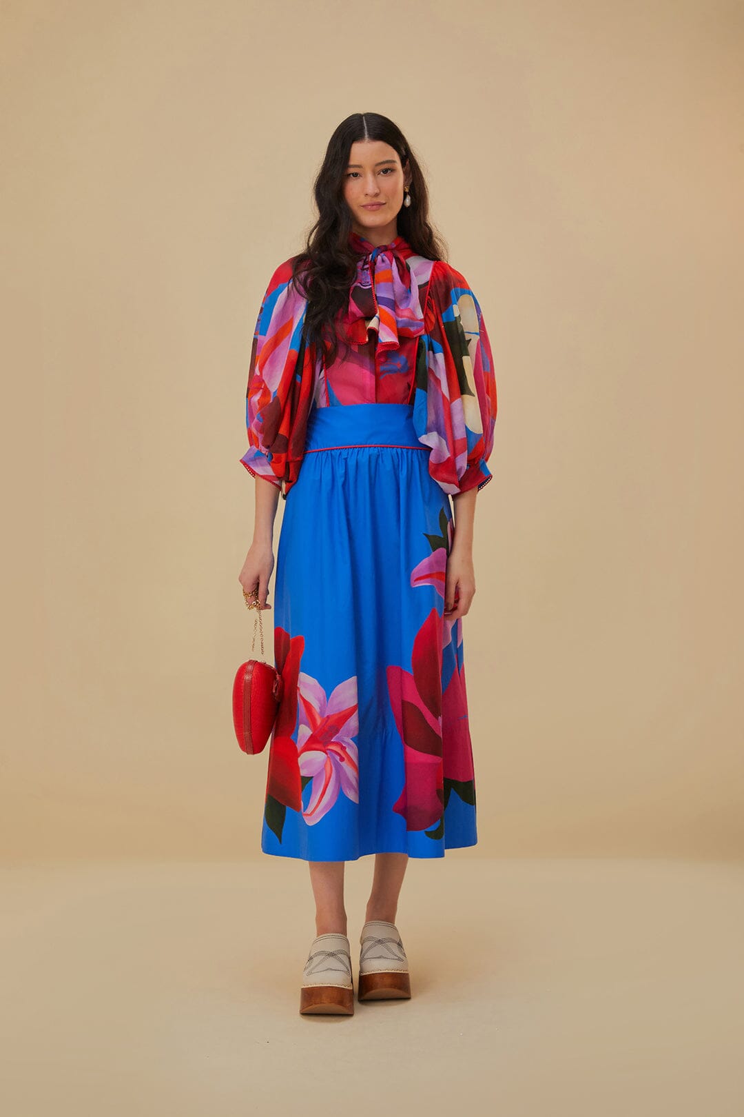 Watercolor Floral Blue Midi Skirt