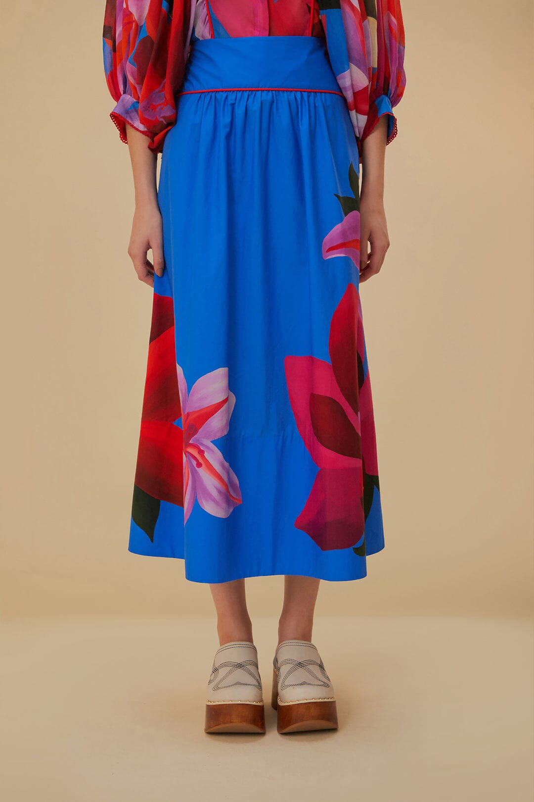 Watercolor Floral Blue Midi Skirt