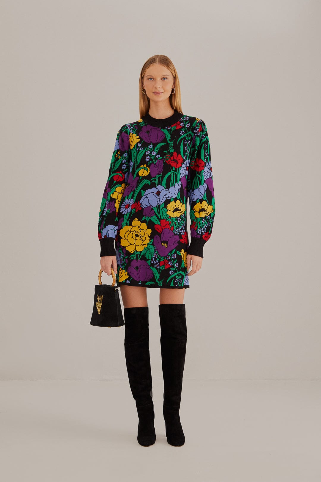 Black Bucolic Garden Sweater Dress