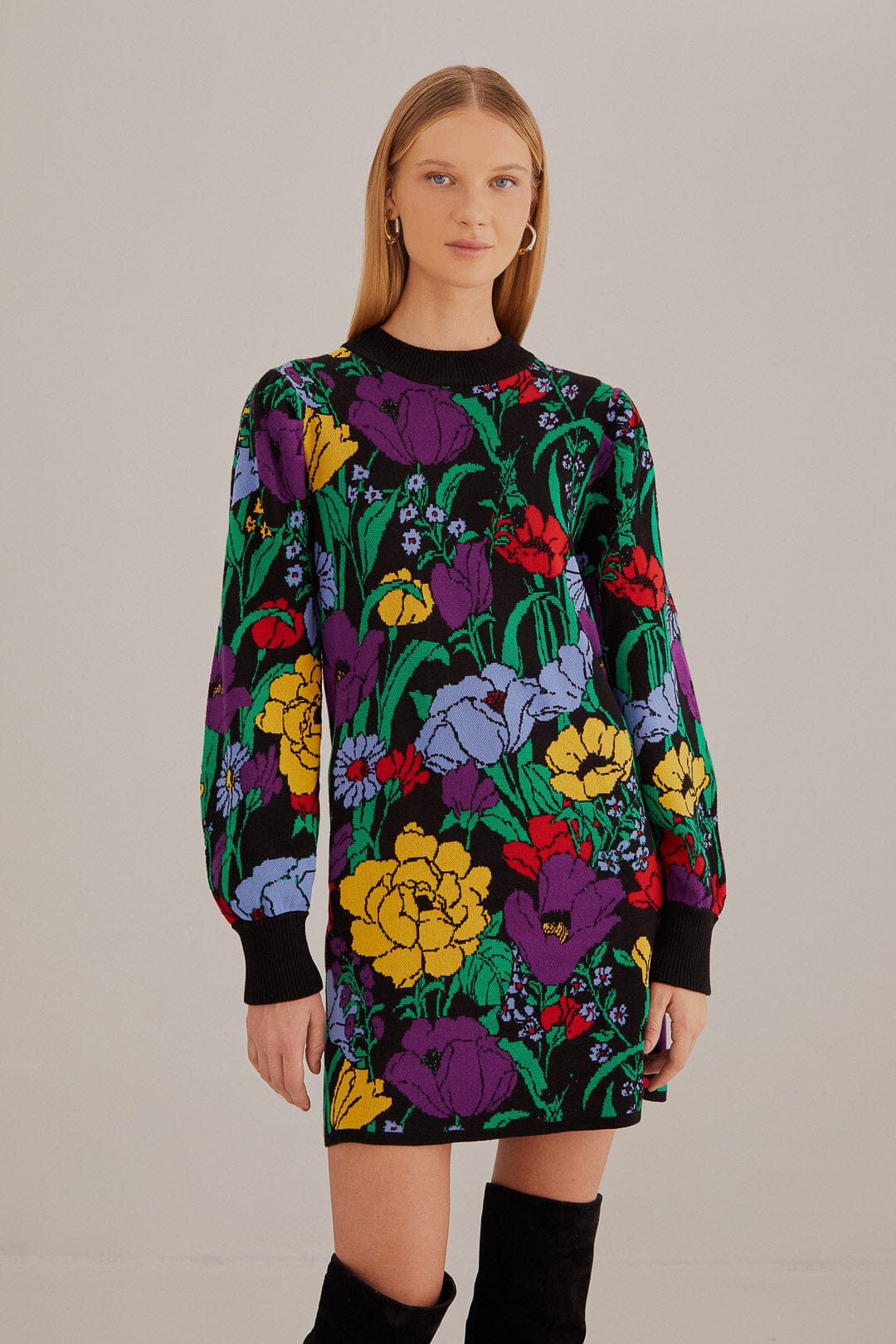 Black Bucolic Garden Sweater Dress