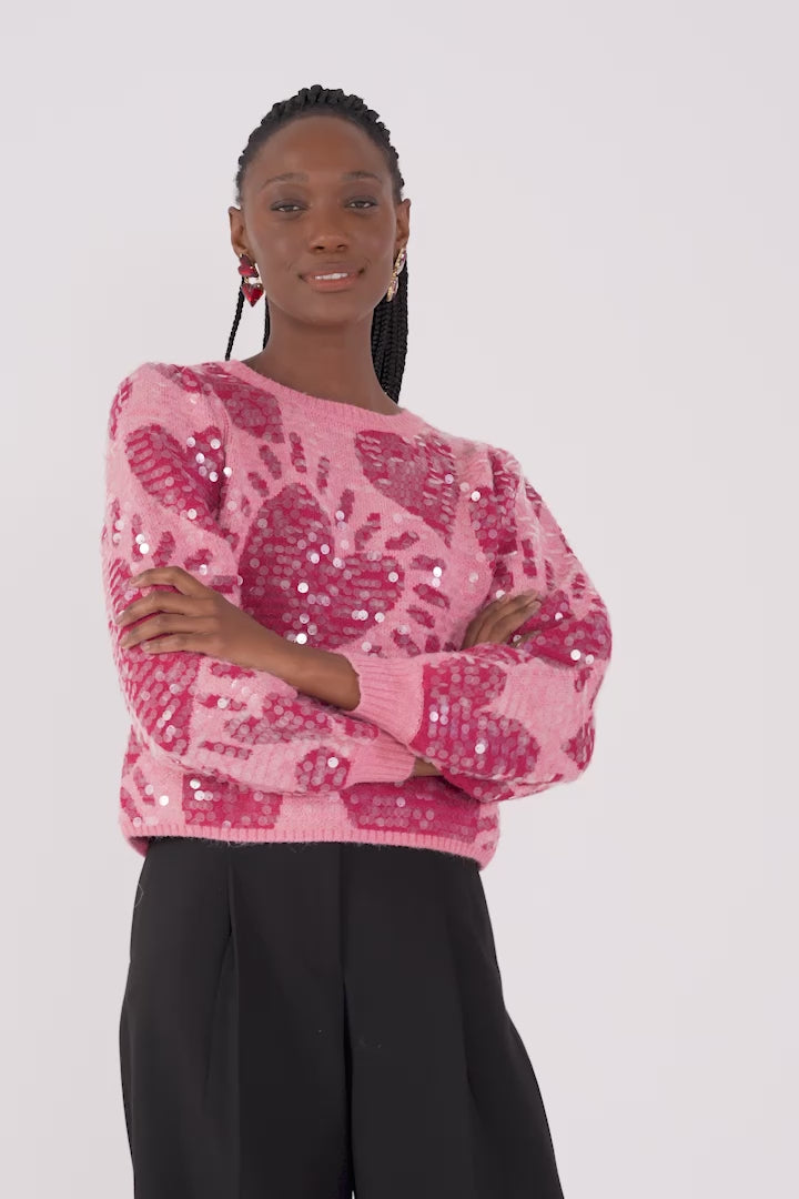 Farm Rio Pink Hearts Sequin Sweater www.imisca.jp